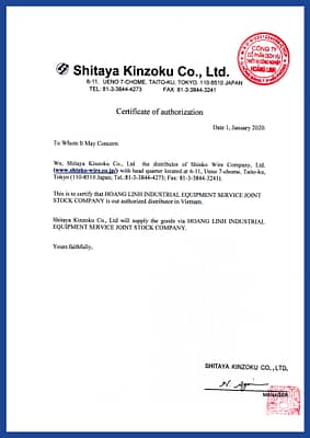 Shitaya Kinzoku authorized distributor letter